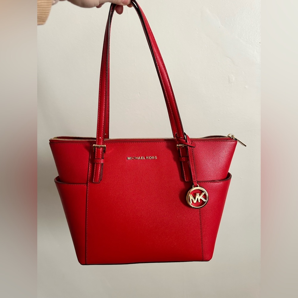 Michael Kors Marilyn Medium Saffiano Leather Tote Bag Crimson Red